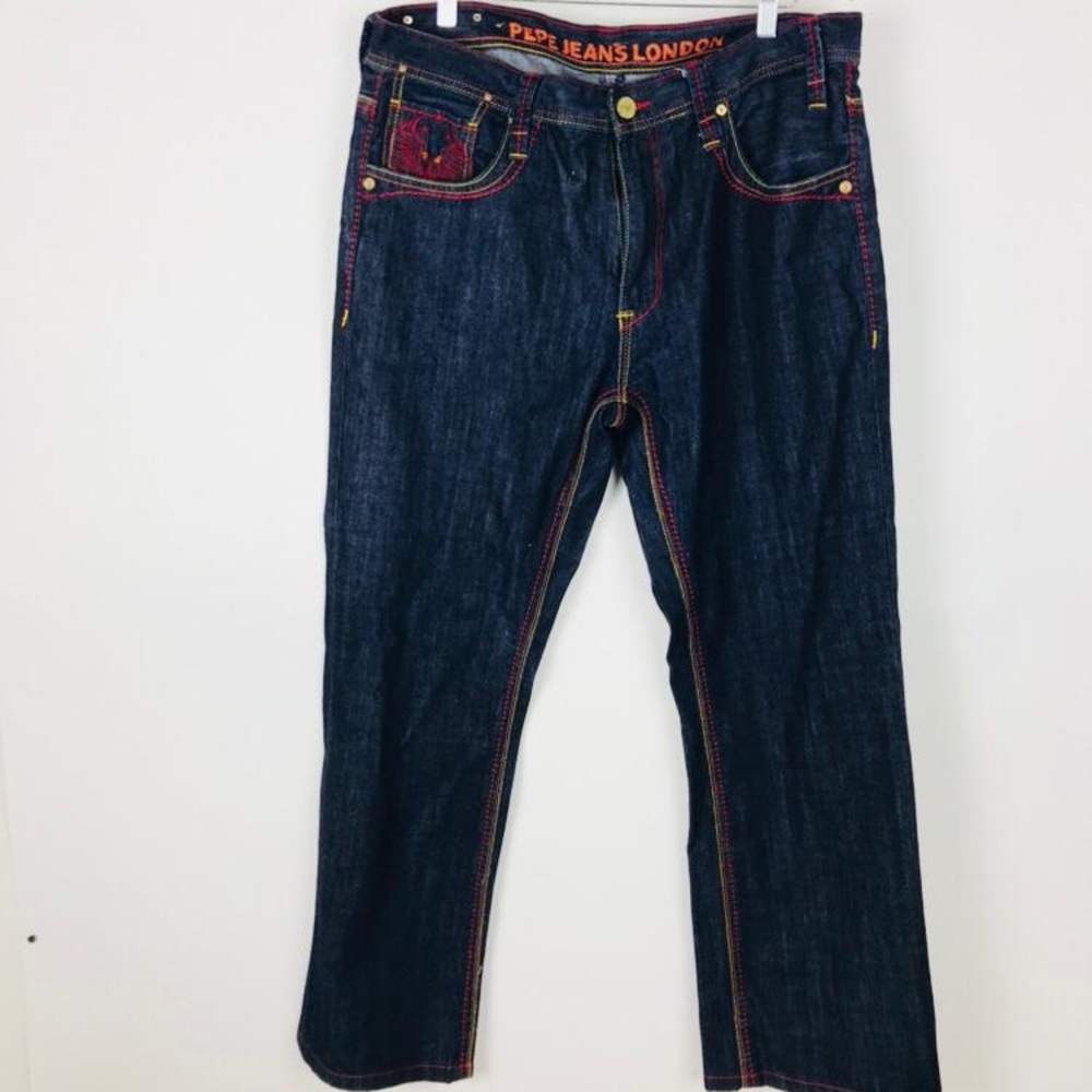Pepe Jean London Red Stitching Embroidered Jeans